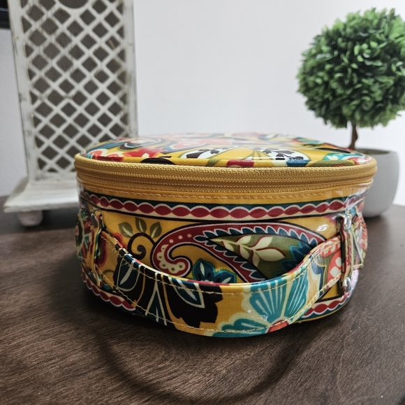 Vera Bradley PROVENCAL FLORAL Hatbox Round Cosmetic Travel Makeup Tote Bag Vinyl - Picture 3 of 12